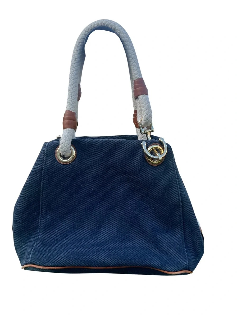 Michael Kors Navy Blue Nautical Handbag, Rope Strap, Gold Hardware, EUC
